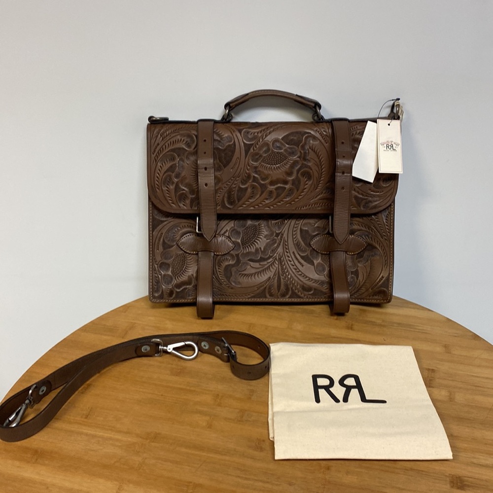 Double R Ralph Lauren Hand Tooled Leather Briefcase